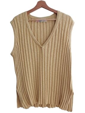 Free People Beach Veda Ribbed Knit Sweater Vest Yellow Large